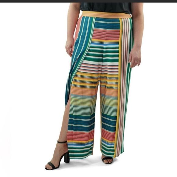 Maree Pour Toi Striped Pink and Green Slit Pants Sz 22 - Picture 4 of 16
